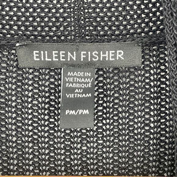 Eileen Fisher Black Open Knit Longline Semi Sheer Cardigan Sweater Size PM - Picture 3 of 8